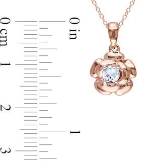 White Lab-Created Sapphire Solitaire Rose Pendant and Stud Earrings Set in Sterling Silver with 18K Rose Gold Plate|Peoples Jewellers