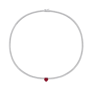 10.0mm Heart-Shaped Lab-Created Ruby and White Lab-Created Sapphire Necklace in Sterling Silver – 15"|Peoples Jewellers