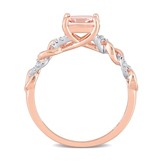 7.0mm Cushion-Cut Morganite and 0.11 CT. T.W. Diamond Chain Link Shank Ring in 10K Rose Gold|Peoples Jewellers