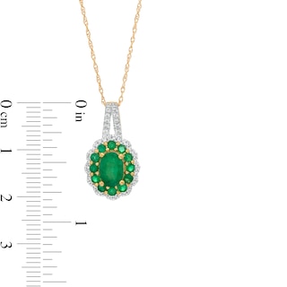 Oval Emerald and 0.15 CT. T.W. Diamond Double Scallop Frame Pendant in 10K Gold|Peoples Jewellers