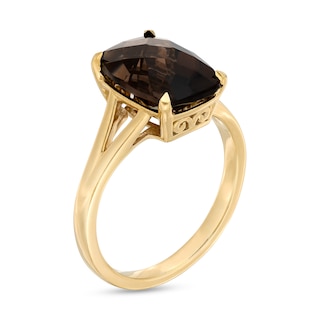 Cushion-Cut Smoky Quartz Solitaire Split Shank Ring in 10K Gold|Peoples Jewellers