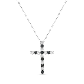 0.58 CT. T.W. and White Diamond Alternating Cross Pendant in Sterling Silver