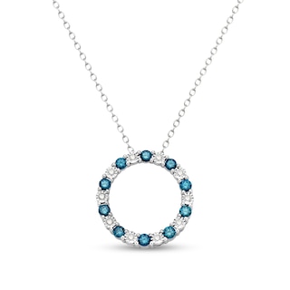 0.70 CT. T.W. Blue and White Diamond Alternating Open Circle Pendant in Sterling Silver - 16"|Peoples Jewellers