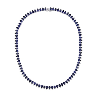 Pear-Shaped Blue Lab-Created Sapphire Tennis Necklace in Sterling Silver|Peoples Jewellers