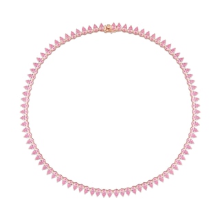 Pear-Shaped Pink Lab-Created Sapphire Tennis Necklace in Sterling Silver with Rose Rhodium|Peoples Jewellers