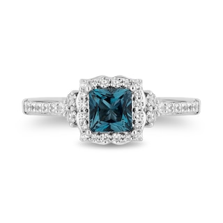 Enchanted Disney Cinderella Princess-Cut London Blue Topaz and 0.37 CT. T.W. Diamond Engagement Ring in 14K White Gold|Peoples Jewellers