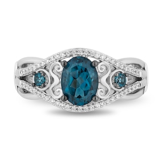 Enchanted Disney Cinderella Oval London Blue Topaz and 0.145 CT. T.W. Diamond Twist Shank Ring in Sterling Silver|Peoples Jewellers