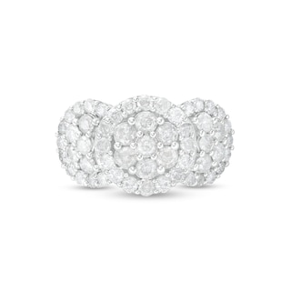 CT. T.W. Multi-Diamond Frame Triple Flower Ring in 10K White Gold|Peoples Jewellers