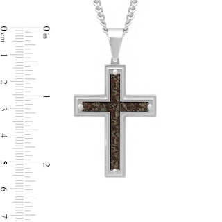 Men's Camouflage Carbon Fibre Inlay Cross Pendant in Stainless Steel - 24"|Peoples Jewellers