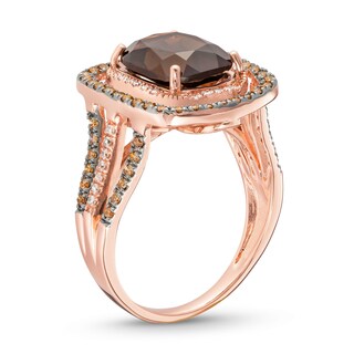 Cushion-Cut Smoky Quartz and 0.40 CT. T.W. Champagne and White Diamond Double Frame Triple Row Ring in 10K Two-Tone Gold|Peoples Jewellers