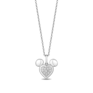 Disney Treasures Mickey Mouse Heart-Shaped Multi-Diamond Accent Pendant in Sterling Silver – 19"|Peoples Jewellers