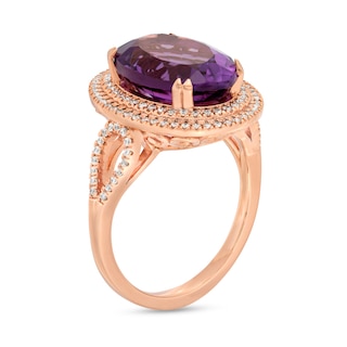 Oval Amethyst and 0.33 CT. T.W. Diamond Double Frame Split Shank Ring in 10K Rose Gold|Peoples Jewellers