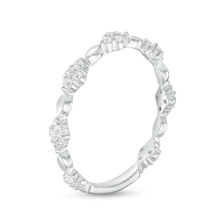 0.23 CT. T.W. Diamond and Oval Bead Alternating Anniversary Band in 10K White Gold|Peoples Jewellers