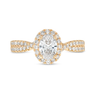 1.00 CT. T.W. Oval Diamond Frame Twist Shank Engagement Ring in 14K Gold (F/SI2)|Peoples Jewellers