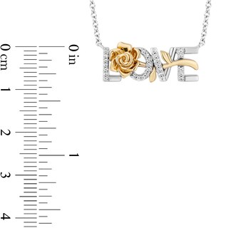 Enchanted Disney Belle 0.085 CT. T.W. Diamond "LOVE" Rose Necklace in Sterling Silver and 10K Gold|Peoples Jewellers