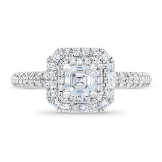 Royal Asscher® 1.00 CT. T.W. Diamond Double Frame Engagement Ring in 14K White Gold|Peoples Jewellers