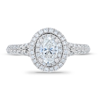 Royal Asscher® 1.00 CT. T.W. Oval Diamond Double Frame Engagement Ring in 14K White Gold|Peoples Jewellers