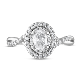 Royal Asscher® 0.75 CT. T.W. Diamond Double Frame Twist Shank Engagement Ring in 14K White Gold|Peoples Jewellers