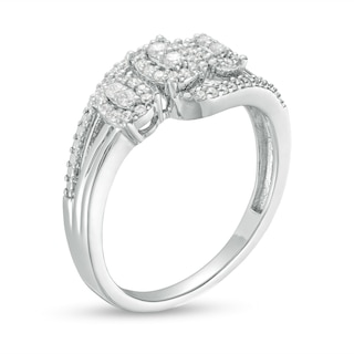 0.25 CT. T.W. Oval-Shaped Multi-Diamond Frame Bypass Three Stone Ring in 10K White Gold|Peoples Jewellers
