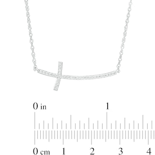 0.13 CT. T.W. Diamond Curved Sideways Cross Necklace in Sterling Silver|Peoples Jewellers