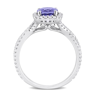 6.5mm Tanzanite and 0.50 CT. T.W. Diamond Frame Twist Shank Ring in 14K White Gold|Peoples Jewellers