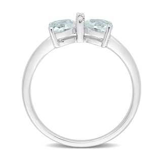 5.0mm Heart-Shaped Aquamarine and Diamond Accent Bow Ring in 10K White Gold|Peoples Jewellers