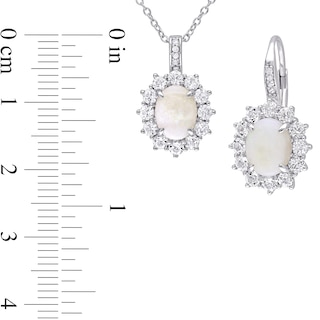 Oval Opal, White Topaz, and 0.06 CT. T.W. Diamond Frame Pendant and Drop Earrings Set in Sterling Silver|Peoples Jewellers
