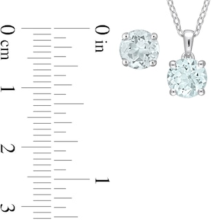 7.0mm Aquamarine Solitaire Pendant and Stud Earrings Set in Sterling Silver|Peoples Jewellers