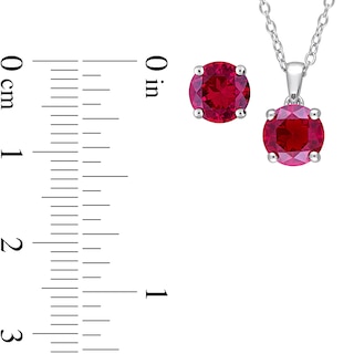 7.0mm Lab-Created Ruby Solitaire Pendant and Stud Earrings Set in Sterling Silver|Peoples Jewellers