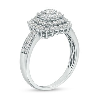 1.00 CT. T.W. Cushion-Shaped Multi-Diamond Starburst Frame Ring in 10K White Gold|Peoples Jewellers