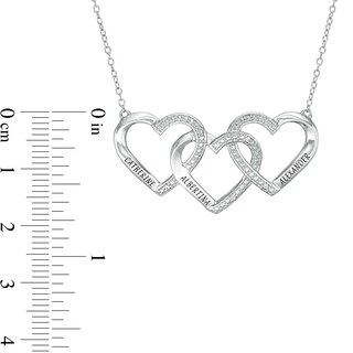 Mother's Diamond Accent Beaded Engravable Interlocking Hearts Necklace in Sterling Silver (3 Lines)|Peoples Jewellers