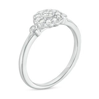 0.21 CT. T.W. Diamond Flower Frame Promise Ring in Sterling Silver|Peoples Jewellers