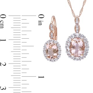 Oval Morganite, White Topaz, and 0.065 CT. T.W. Diamond Frame Pendant and Drop Earrings Set in 14K Rose Gold - 17"|Peoples Jewellers