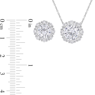 9.0mm White Lab-Created Sapphire Patterned Frame Necklace and Stud Earrings Set in 10K White Gold - 17"|Peoples Jewellers