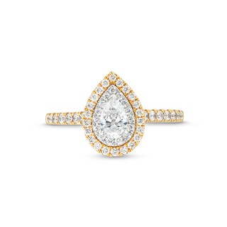 0.83 CT. T.W. Certified Pear-Shaped Double Frame Engagement Ring in 14K Two-Tone Gold (F/SI2)|Peoples Jewellers
