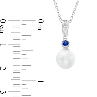 Vera Wang Love Collection 8.0mm Freshwater Cultured Pearl, Blue Sapphire and Diamond Accent Pendant in 10K White Gold|Peoples Jewellers