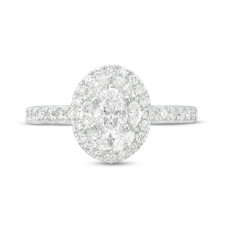 Monique Lhuillier Bliss 1.29 CT. T.W. Oval Diamond Double Frame Engagement Ring in 18K White Gold|Peoples Jewellers