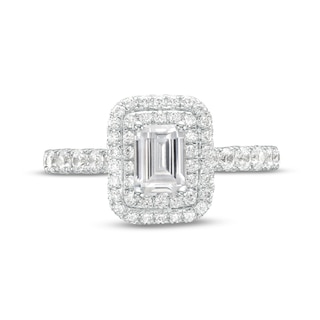Monique Lhuillier Bliss 1.29 CT. T.W. Emerald-Cut Diamond Double Frame Engagement Ring in 18K White Gold|Peoples Jewellers