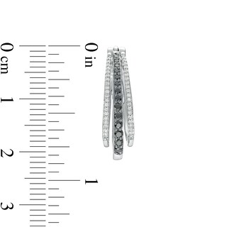 0.50 CT. T.W. Black and White Diamond Triple Row Hoop Earrings in Sterling Silver|Peoples Jewellers