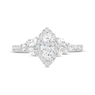 Monique Lhuillier Bliss 1.23 CT. T.W. Marquise Diamond Frame Floral-Sides Engagement Ring in 18K White Gold|Peoples Jewellers