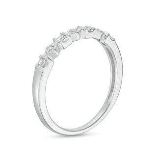 0.05 CT. T.W. Baguette and Round Diamond Alternating Vintage-Style Anniversary Band in 10K White Gold|Peoples Jewellers