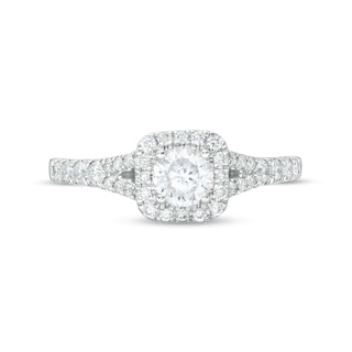 Celebration Infinite™ Canadian Certified Centre Diamond 0.95 CT. T.W. Cushion Frame Engagement Ring in 14K White Gold|Peoples Jewellers