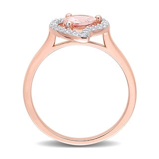 Pear-Shaped Morganite and White Topaz Frame Ring in Sterling Silver with Rose Rhodium|Peoples Jewellers