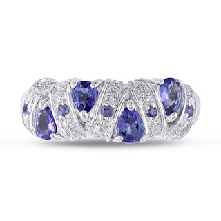 Pear-Shaped and Round Tanzanite Four Stone Ribbon Alternating Ring in Sterling Silver|Peoples Jewellers