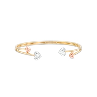 Puff Heart-Ends Double Row Cuff in 10K Tri-Tone Gold|Peoples Jewellers