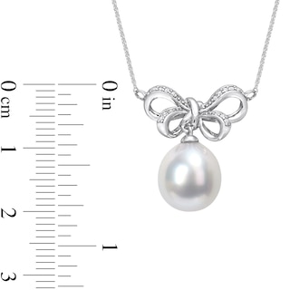 9.5-10.0mm Baroque South Sea Cultured Pearl and 0.05 CT. T.W. Diamond Bow Necklace in 10K White Gold-17"|Peoples Jewellers