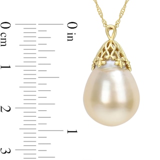 9.0-10.0mm Baroque South Sea Cultured Pearl Fleur-de-Lis Bail Pendant in 14K Gold-17"|Peoples Jewellers