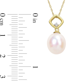 9.0-9.5mm Baroque Freshwater Cultured Pearl and Diamond Accent Square Bail Pendant in 10K Gold-17"|Peoples Jewellers
