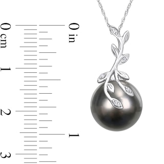 12.0-12.5mm Baroque Black Tahitian Cultured Pearl and Diamond Accent Vine Pendant in 14K White Gold-17"|Peoples Jewellers