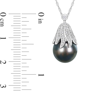 10.0-11.0mm Baroque Black Tahitian Cultured Pearl and 0.06 CT. T.W. Diamond Eggplant Pendant in 14K White Gold-17"|Peoples Jewellers
